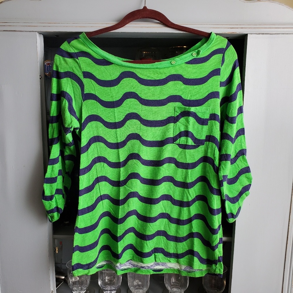 ~3 for $20~ Green & Navy Boatneck Top